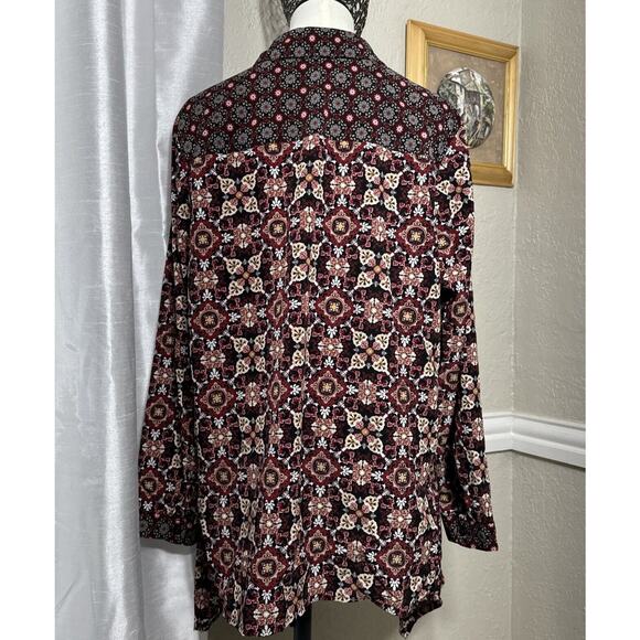 Vintage 70s Button Up Blouse Notations Womens Print Long Sleeve Size 1X - Picture 8 of 11